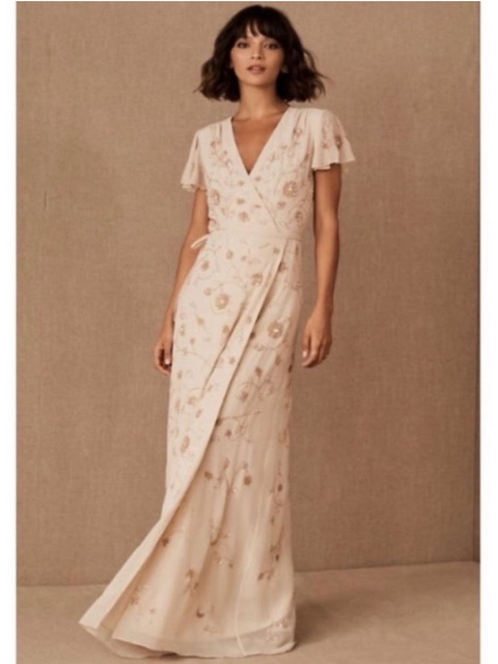 BHLDN Blush Pink Beaded wrap dress Anthropologie - Picture 2 of 12